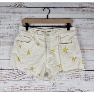 Mother The Tomcat Kick Fray Ivory Denim Shorts Womens 29 Shoot For the Stars
